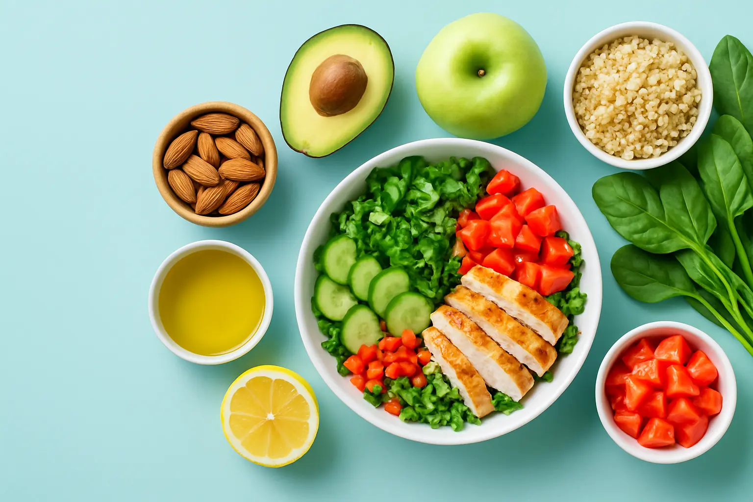 healthy weight loss eating meal with chicken, vegetables, and whole foods