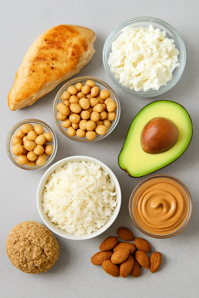 Balanced post-HIIT workout meal rich in macronutrients including proteins, healthy fats, and complex carbs