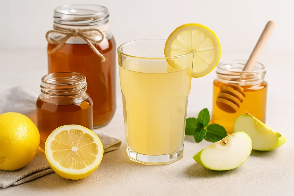 Apple cider vinegar drink with lemon and cinnamon – natural fat-burning ingredients for weight loss recipes